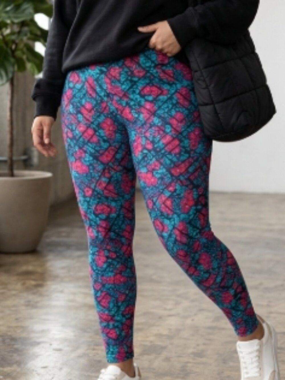 LuLaRoe Floral Print Buttery Soft Leggings L–XL Tall & Curvy Boho Vibrant Teal